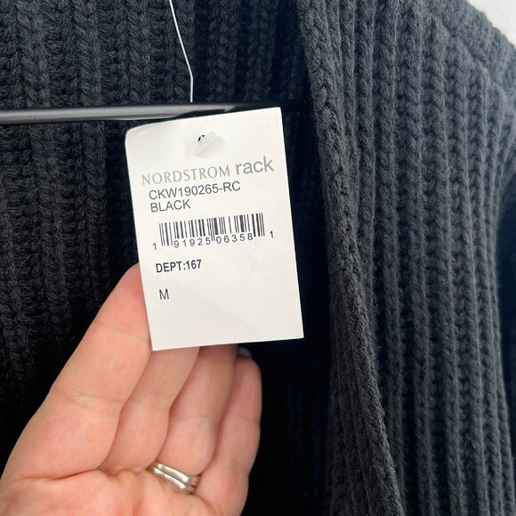 NEW code x Mode black ribbed open front cardigan sweater oversized crop cozy M - Picture 4 of 11